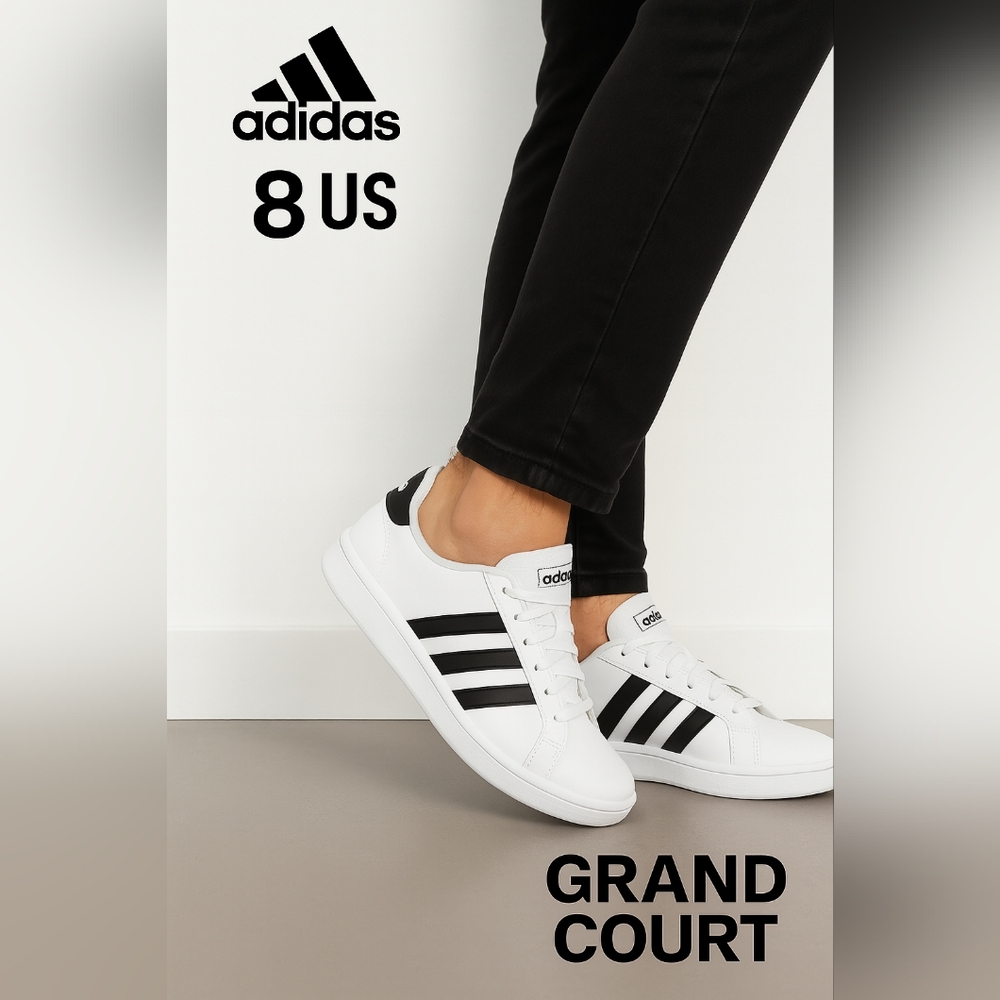 Adidas  Men's Shoes White and Black Grand Court Size 8